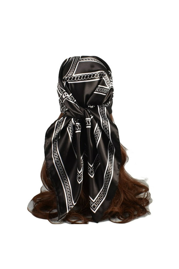 Head Scarf for Women Silk Satin Neck Scarves Hair Wrap Large Casual Printing Square Turban for Night Sleeping and Outdoor Fashion Black