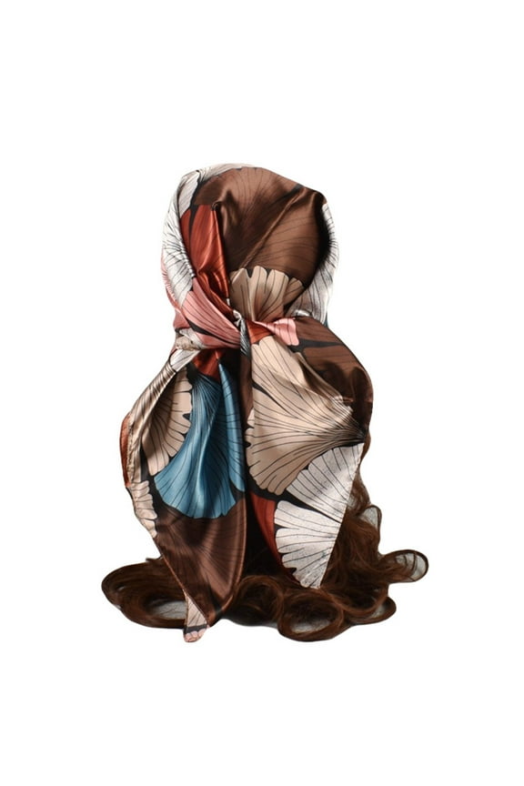 BWASD Head Scarf for Women Silk Satin Neck Scarves Hair Wrap Large Casual Printing Square Turban for Night Sleeping and Outdoor Fashion Coffee