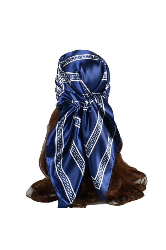 Head Scarf for Women Silk Satin Neck Scarves Hair Wrap Large Casual Printing Square Turban for Night Sleeping and Outdoor Fashion Navy