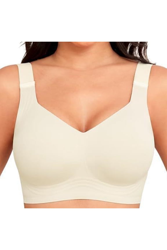 Jelly Bra Breathable No Underwire Seamless Comfortable Wireless Push Up Full Coverage Support Lift Bralette Beige XL Everyday No Show Bra