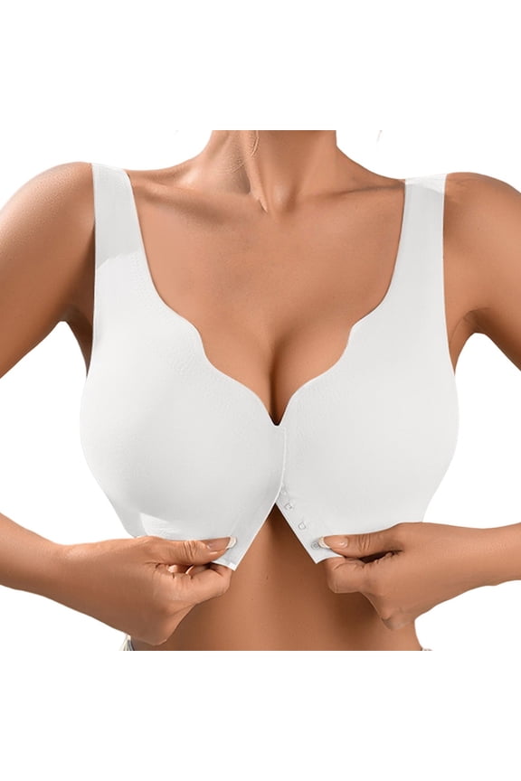 Jelly Bras for Women Comfort Slim Front Closure Wireless Bralette Seamless Full Coverage Support Lift Everyday No Show Bra White XL
