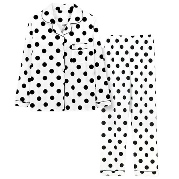 BWASD Pajamas for Women Set Long Sleeve Button Down Sleepwear Loungewear Soft Polka Dot Print Casual Front Shirt and Pant Silver XXL Nightwear Set