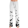 thumbnail image 1 of BWASD Pants for Women Halloween Bat Print Wide Leg Pants with Pockets Comfy Baggy Holiday Party Loungewear Casual Loose Soft Pajama Bottoms Home Daily Wear | S Size, 1 of 6