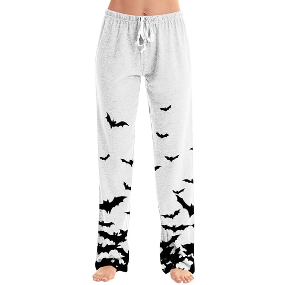 BWASD Pants for Women Halloween Bat Print Wide Leg Pants with Pockets Comfy Baggy Holiday Party Loungewear Casual Loose Soft Pajama Bottoms Home Daily Wear | S Size