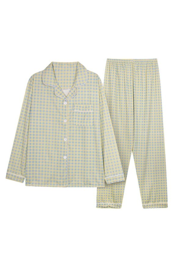 Pj Sets for Woman Long Sleeve Button Down Sleepwear Loungewear Soft Polka Dot Print Casual Front Shirt and Pant Green L Nightwear Set