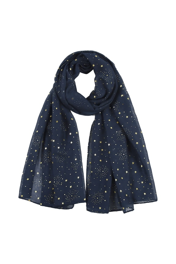 Scarf for Women Chiffon Large Long Thin Sunscreen Shawl and Neck Wraps Fashion Lightweight Retro Gilding Printing for Spring Summer Outdoor Navy
