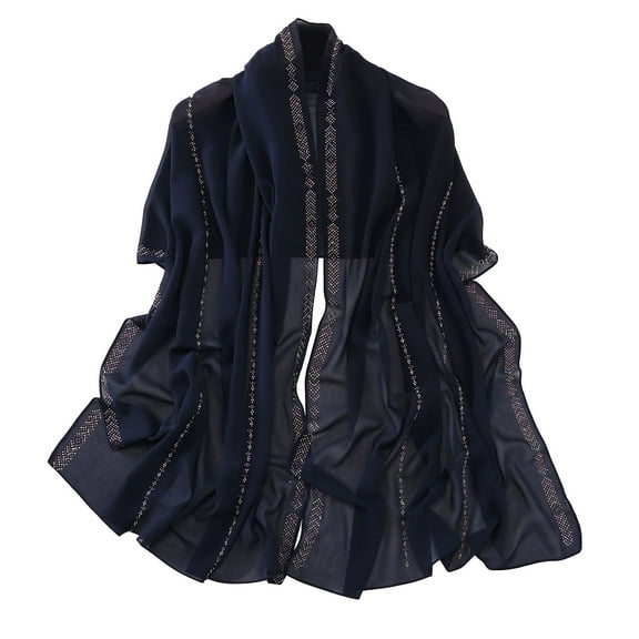 BWASD Scarf for Women Lightweight Solid Color Muslim Ethnic Hijab Large Long Thin Sunscreen Shawl and Wraps for Spring Gifts Navy
