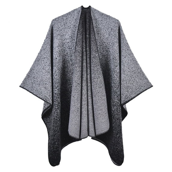 BWASD Shawl Wraps for Women Open Front Knitted Poncho Blanket Cardigan Warm Loose Oversized Scarf Casual Irregular Hem Splicing Sweater Black