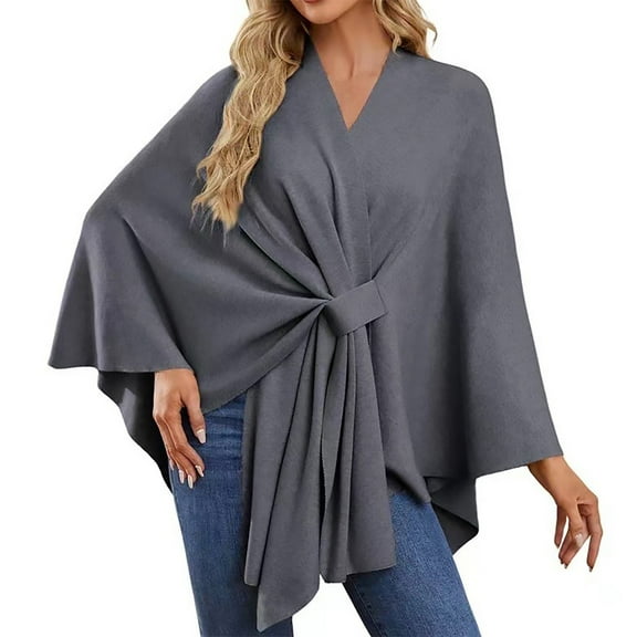 BWASD Shawl Wraps for Women Open Front Knitted Poncho Sweater Solid Color Casual Warm Oversized Blanket Cape Scarf for Spring Fall Winter Gray