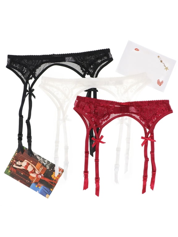 Socking Garter Belt for Women Lace Embroidery Bowknot Garter Belt for Thigh High Stockings Sock Suspender Strap Easy Clip (White M)