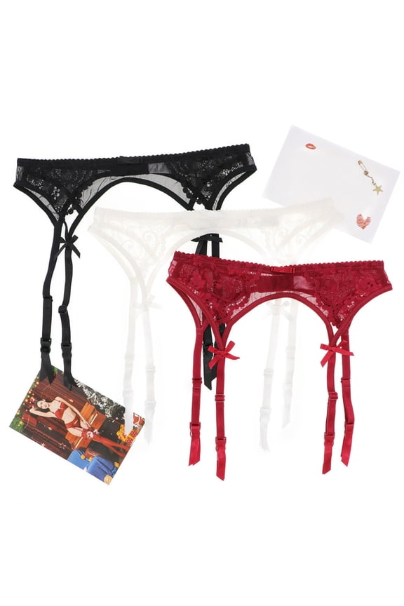 Socking Garter Belt for Women Lace Embroidery Bowknot Garter Belt for Thigh High Stockings Sock Suspender Strap Easy Clip (White XL)
