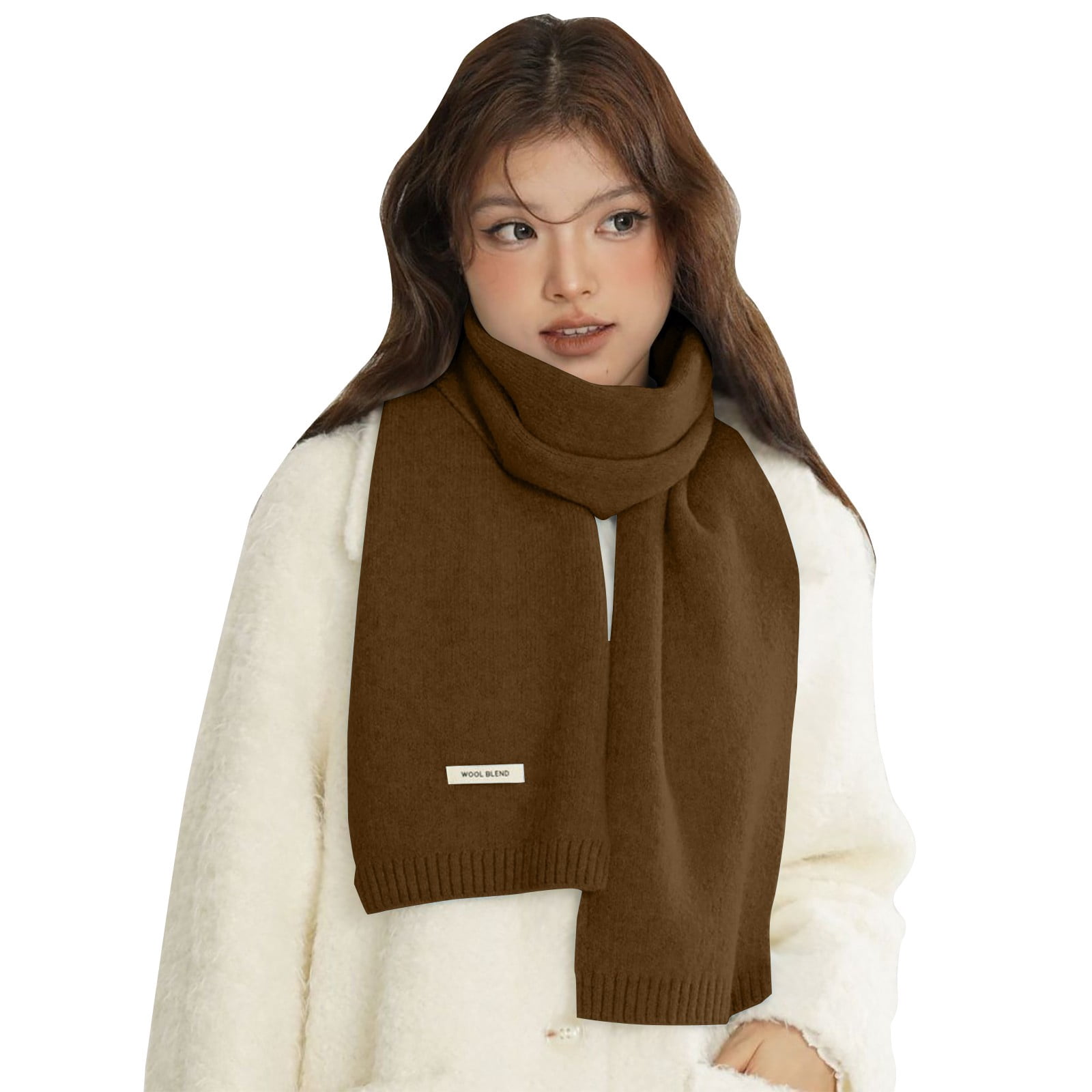 BWASD Winte Women's Knit Scarf Warm Long Big Wrap Soft Wool Solid Color ...