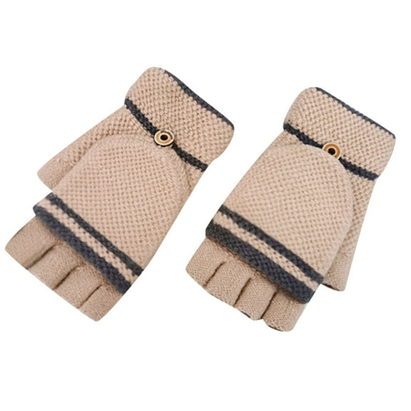 BWASD Winter Fingerless Knitted Gloves For Men Women Thick Warm Convertible Mittens with Flip Half Finger for Cold Weather with Elastic Cuff Gray