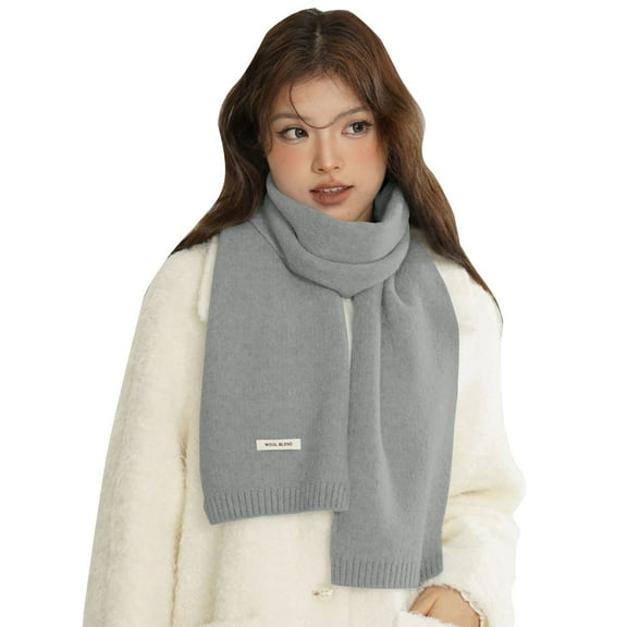 BWASD Winter Knit Scarf for Women Men Thicken Soft Warm Scarves Solid Color Cold Weathe Windproof Cable Fashion Colorful Long Shawl Couples Light Ashy