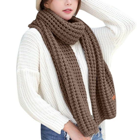 BWASD Winter Knit Scarf for Women Men Casual Solid Color Shawl Wraps Oversized Long Soft Warm Windproof Cable Fashion Outdoor Outfit Brown