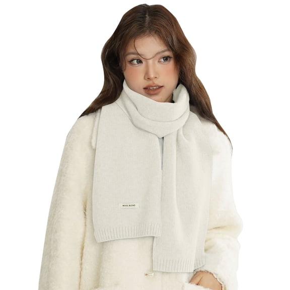 BWASD Winter Knit Scarf for Women Men Thicken Soft Warm Scarves Solid Color Cold Weathe Windproof Cable Fashion Colorful Long Shawl Couples White