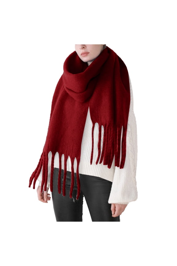 Winter Knit Scarf for Women Men Thicken Soft Warm Scarves Solid Color Cold Weathe Windproof Cable Oversized Long Shawl Wraps Couples Red