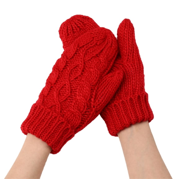 BWASD Winter Knit Warm Mittens for Women Men Soft Cuff Thick Warm Gloves Casual Cozy Simple Solid Color for Cold Weather Gifts Red