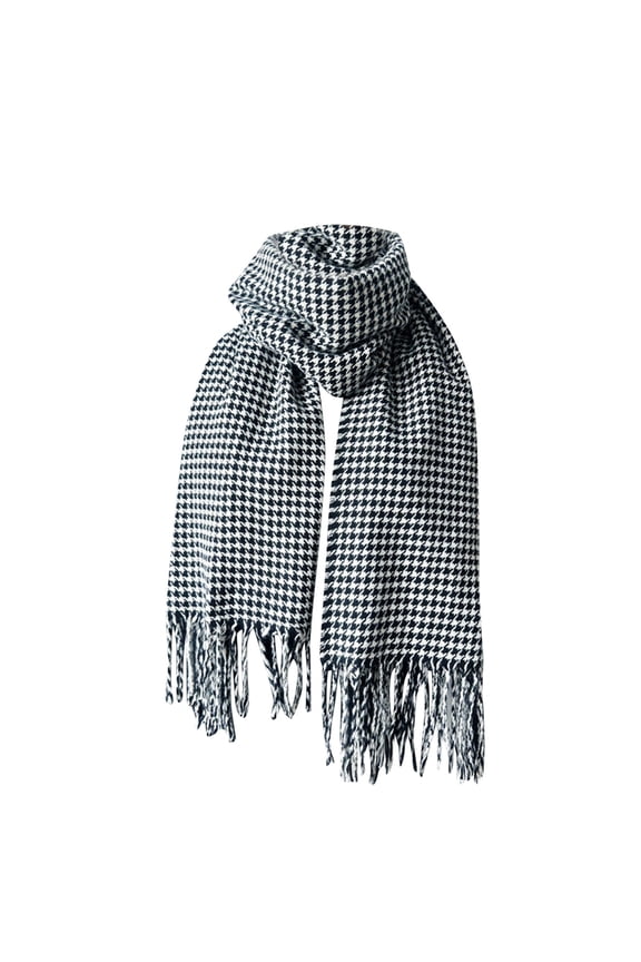 Winter Scarf for Women Lightweight Classic Tassel Plaid Large Blanket Soft Warm Wrap Shawl with Fringe Cold Weathe Windproof Cable Spring Black
