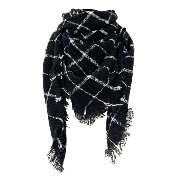 BWASD Winter Scarf for Women Men Shawl Soft Tassel Plaid Large Oversized Lightweight Cotton With Fringe Cold Weather Thick Blanket Black