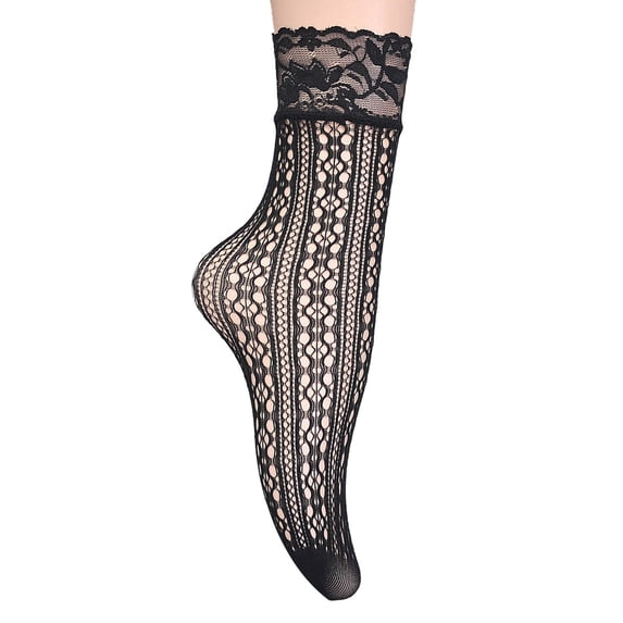 BWASD Women Lace Ankle Socks Ruffle Frilly Dress Fishnet Short Stockings Ultra Thin Cute Mesh Trim Lacy Ruffled Bootie Fashion Daily Wear Black