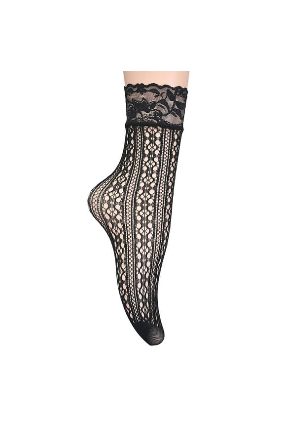 Women Lace Ankle Socks Ruffle Frilly Dress Fishnet Short Stockings Ultra Thin Cute Mesh Trim Lacy Ruffled Bootie Fashion Daily Wear Black