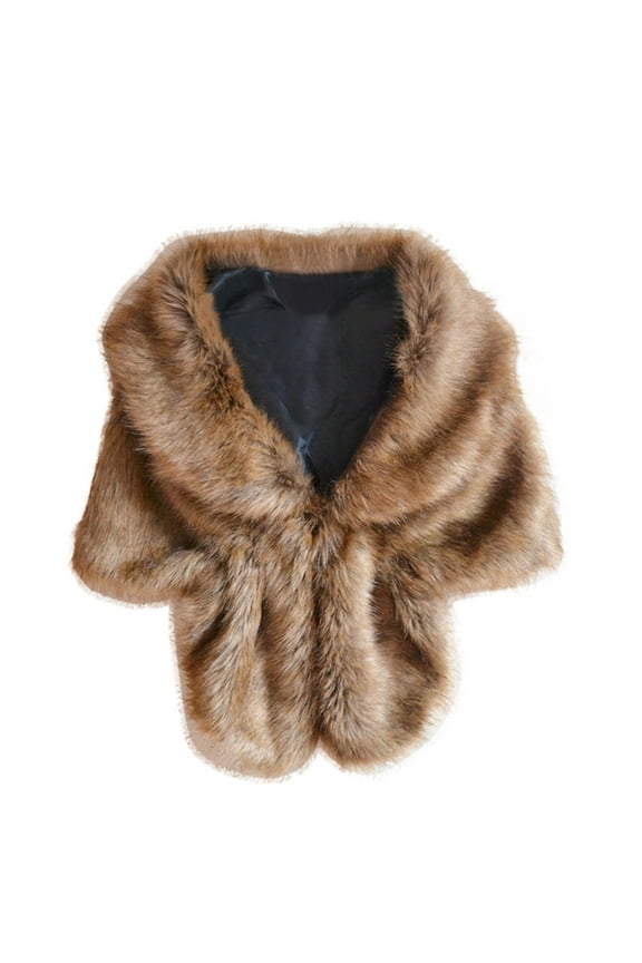 Women's Plush Collar Scarf Wrap Warmer Shrug Winter Coat Sweater Cape Wedding Party Custume Accessory Coffee