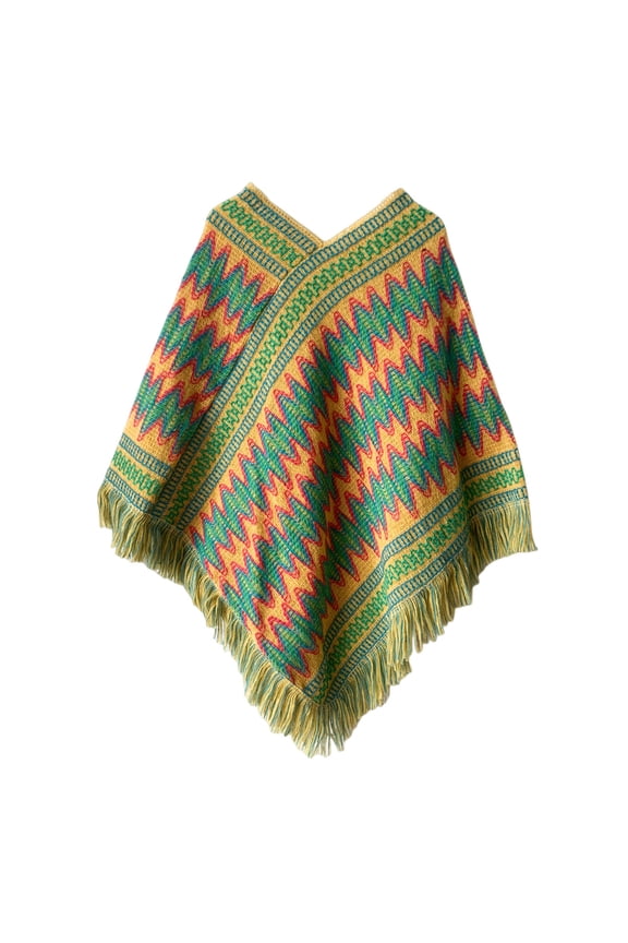 Women's Poncho Sweater Casual Knit Shawl Wrap V Neck Loose Fit Tassel Fringed Scarf Pullover Comfy Cape Fashion Accessory Travel Spring