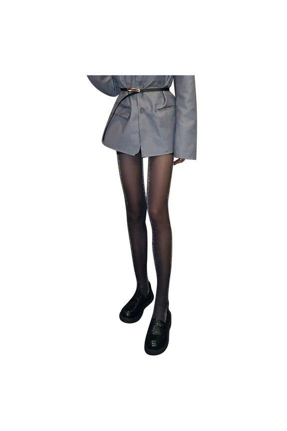 Women's Semi Sheer Lace Stockings Retro Thin High Waist Long Shimmery Mesh Pantyhose Fashion Tight Hosiery Black