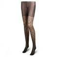 thumbnail image 1 of BWASD Women's Semi Sheer Lace Stockings Retro Thin High Waist Long Shimmery Mesh Pantyhose Fashion Tight Hosiery Black, 1 of 3