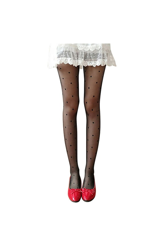 Women's Silk Pantyhose Stocksings Polka Big Dot Thin High Waist Long Fashion Sheer Tight Hosiery Black