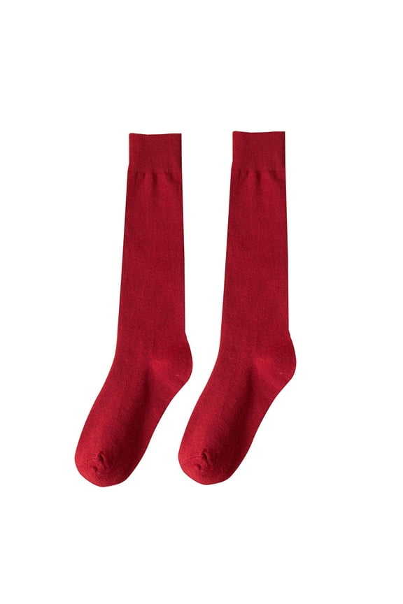 Women's Socks Extra Thick Warm Solid Color Blend Soft Odor Proof Casual Fashion Everyday Wear Autumn Winter Knee High Calf Sock Red