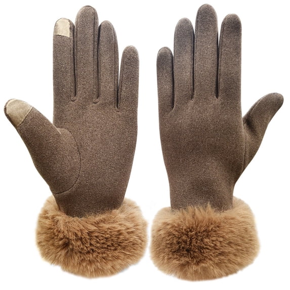 LSQii Women's Winter Warm Touch Screen Glove Casua Fleece Lined Stocking Stuffers Fur Cuff Fashion Outdoor Outfit Evertdaywear