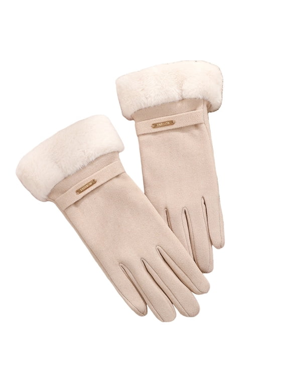 LSQii Women's Winter Warm Touch Screen Glove Wool Fleece Lined Stocking Stuffers Beige for Women Gifts,Under $3