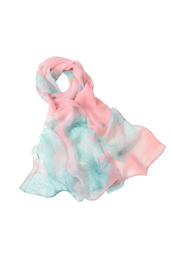 Womens Chiffon Scarf Floral Pattern Colorful Long Soft Wrap Lightweight Fashion Print Shawl Daily Wear Accessories Winter Spring Pink