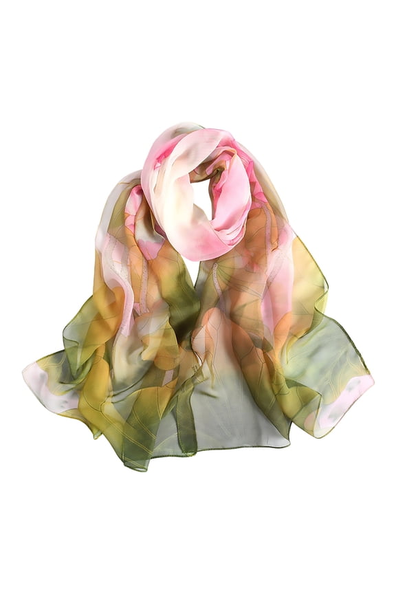 Womens Chiffon Scarf Floral Pattern Colorful Long Soft Wrap Lightweight Fashion Print Shawl Daily Wear Accessories Winter Spring Pink