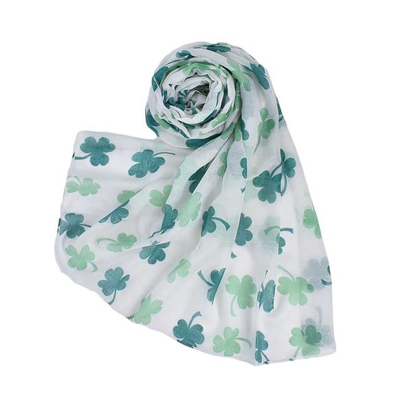 BWASD Womens Chiffon Scarf Lightweight Fashion Print Shawl Shamrock Pattern Colorful Long Soft Wrap St. Patrick's Day Costume Gift Spring White