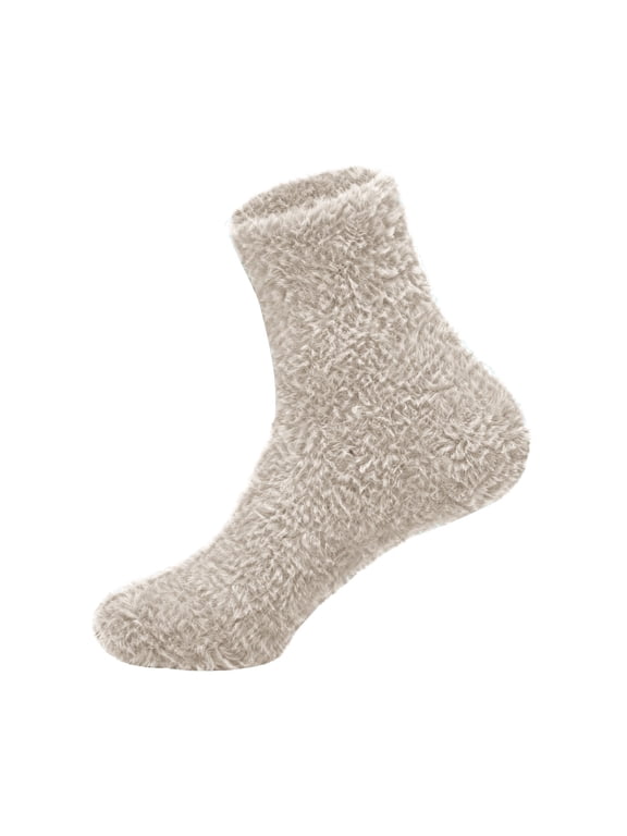 Womens Fluffy Fuzzy Plush Sleeping Socks Thick Cozy Casual Sleep Comfy Beige Christmas Socks