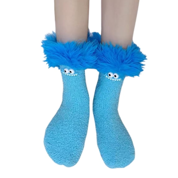 BWASD Womens Fluffy Fuzzy Plush Sleeping Socks Thick Cozy Casual Sleep Comfy Blue Winter Warm Slipper Socks