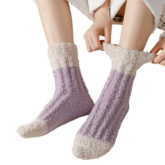 BWASD Womens Fluffy Fuzzy Plush Sleeping Socks Thick Cozy Casual Sleep Comfy Purple Winter Home Sleeping Slipper Socks