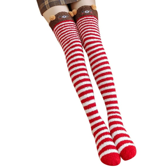 BWASD Womens Fuzzy Long Socks Cute Cartoon Thigh High Knee Socks Soft Warm Stocking Cozy Slipper Plush for Winter Gifts Red