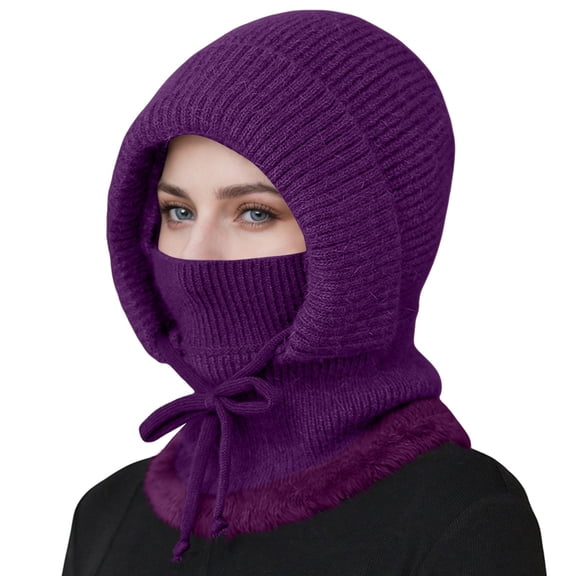 BWASD Womens Knit Beanie Hat Winter Cold Weather Soft & Cozy Fleece Lined Purple Winter Scarf Mask Set Snow Caps