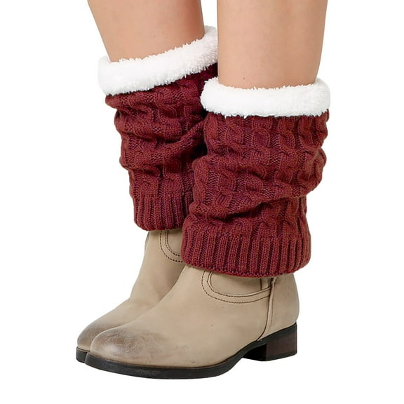 BWASD Womens Leg Warmers Solid Color Rib Knit Long Socks Fleece Lined Warm Thermal Fashion Winter Daily Wear Y2K Wine