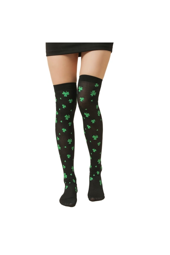 Womens Long Socks Breathable Thigh High Knee Sock Shamrock Striped Novelty for St. Patrick Day Party Accessories Green