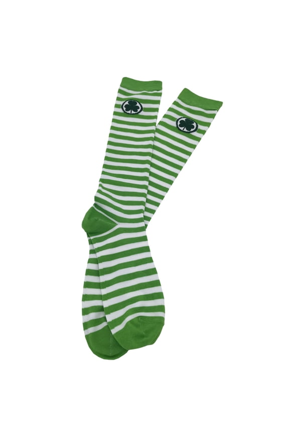 Womens Mens Socks Soft Breathable Middle Tube Sock Fashion Shamrock Striped Novelty for Irish St. Patrick Day Party Accessories Green