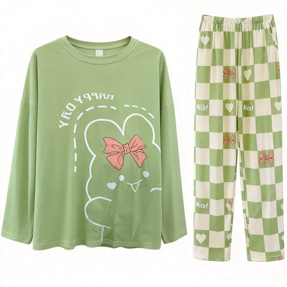BWASD Womens Pajama Sets 2PC Casual Cute Print Long Sleeve Pjs Matching Sets Soft Comfy Loungewear Nightwear ,Gifts, Fall Winter Sleepwear Daily XXXL Size