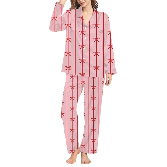 BWASD Womens Pajamas Cute Heart Letter Print Long Sleeve Loungewear Casual Button Down Sleepwear Front Shirt and Pant Pjs Set Red