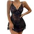 thumbnail image 1 of BWASD Womens Pajamas Deep V Halter Harness Bodysuit Skirt Cute Tights Soft Sleepwear Dress Pajamas with Bowknot Ties Black S Nightgown, 1 of 4