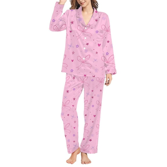BWASD Womens Pajamas Set Cute Heart Letter Print Long Sleeve Loungewear Casual Button Down Sleepwear Front Shirt and Pant Pjs Set Pink