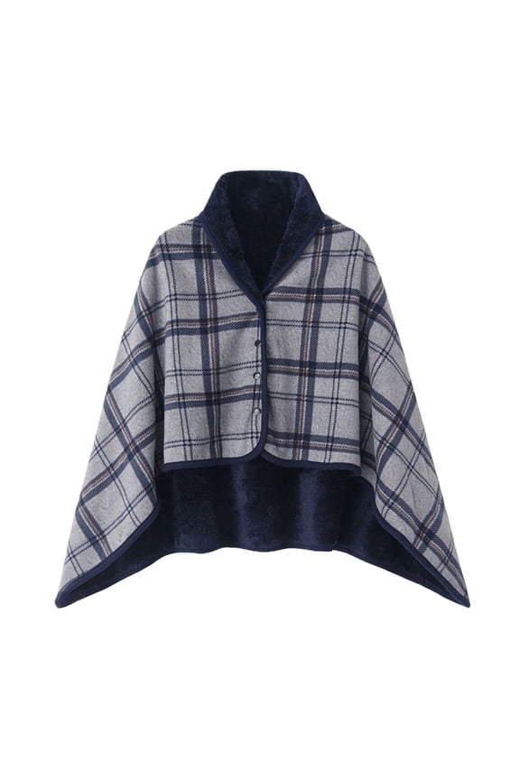 Womens Shawl Wraps Cardigan Double Layer Plush Lined Poncho Cape Plaid Blanket Home Fashion Outdoor Proof and Warm for Winter